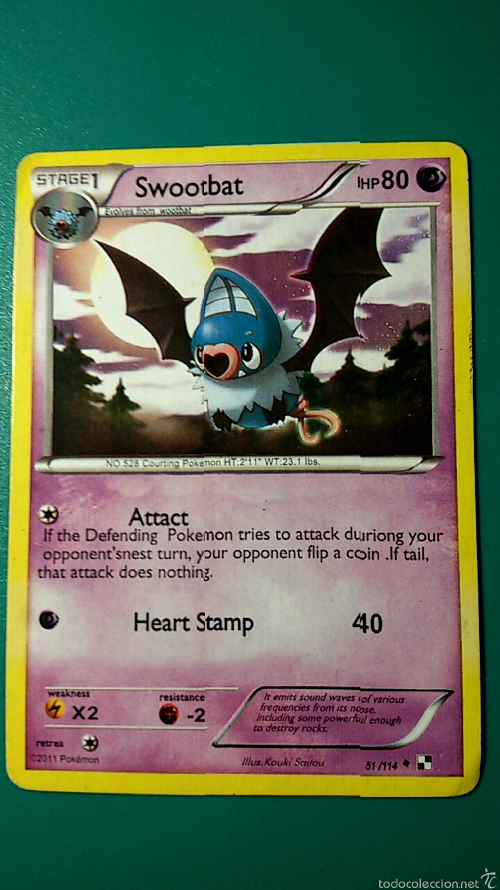 Coleccionismo cromos antiguos: CARTA POK&Eacute;MON 2011 - SWOOTBAT - Foto 1