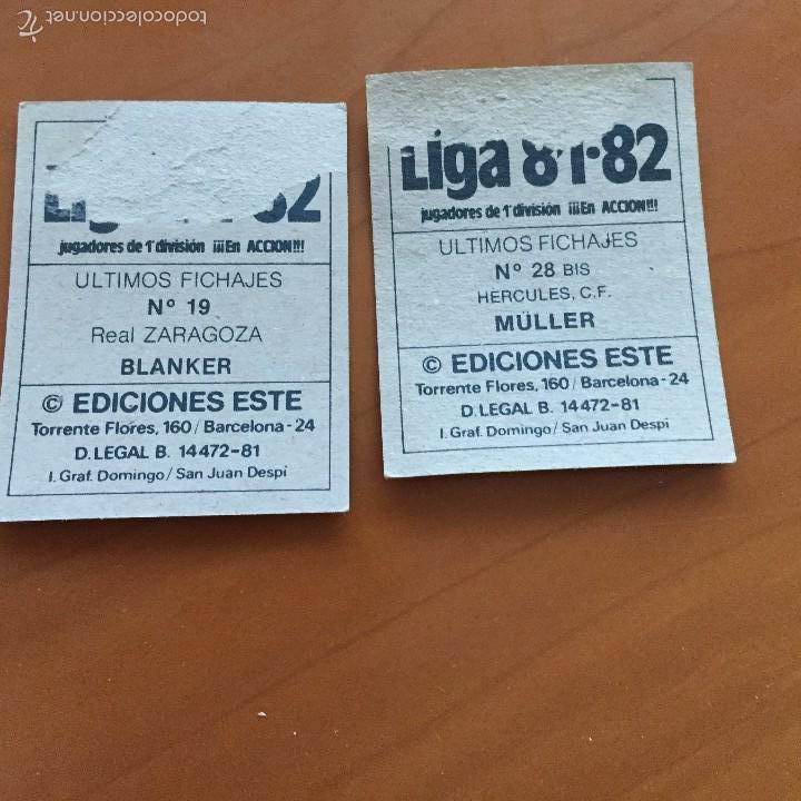 Coleccionismo cromos antiguos: liga 81 82 este blanker y muller - Foto 1