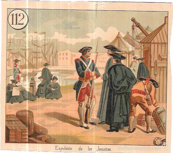 Collectionnisme Cartes &agrave; collectionner anciennes: CROMO LITOGR&Aacute;FICO. EXPULSI&Oacute;N DE LOS JESUITAS. N&ordm;112. 16,5X19,5 CM
