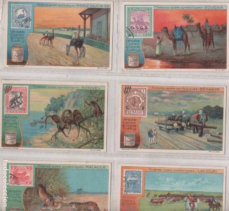 Coleccionismo cromos antiguos: Colecci&oacute;n de 6 cromos Compagnie Liebig. Sello, o timbres con animales simb&oacute;licos de cada pais.