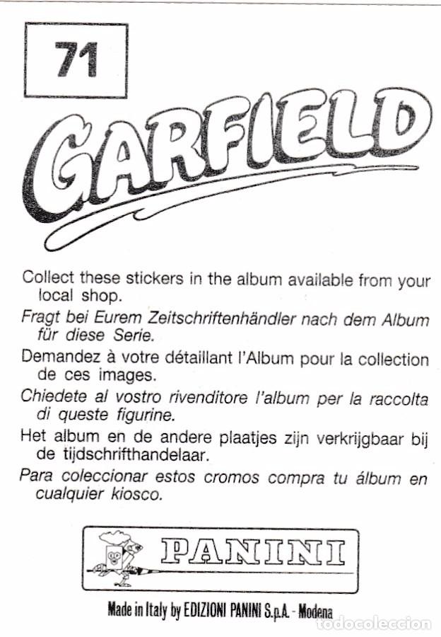 Coleccionismo cromos antiguos: PANINI. GARFIELD. 1989. CROMO N&ordm; 71 - Foto 2