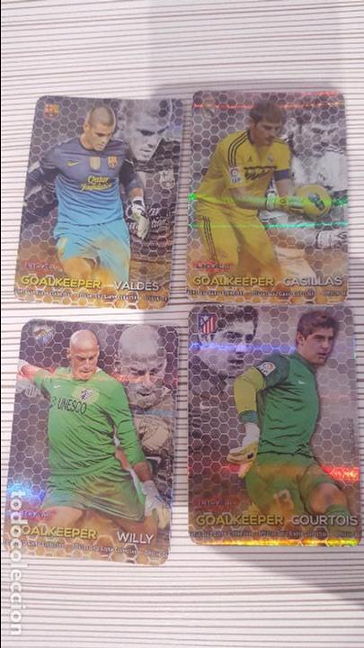 Coleccionismo Cromos antiguos: MUNDICROMO 2012/2013-GOALKEEPER RAYAS HORIZONTALES-PACK COMPLETO(4/4)-FICHAS QUIZ LIGA 12/13.