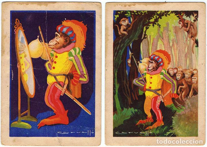 Collectionnisme Cartes &agrave; collectionner anciennes: Colecci&oacute;n completa de 2 cromos f&aacute;bula La Mona 7,5 x 10,5 cm.