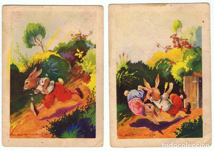 Colecionismo Cromos antigos: Colecci&oacute;n completa de 2 cromos f&aacute;bula Los Dos Conejos. 7,5 x 10,5 cm
