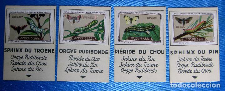 Coleccionismo cromos antiguos: SERIE COMPLETA DE 4 CROMOS/CARTAS JUEGO DE FAMILIAS. CHENILLES ET PAPILLONS. CHOCOLATES NESTL&Eacute;, 1930