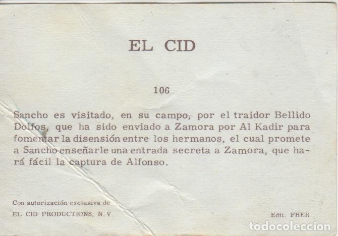 Coleccionismo cromos antiguos: cromo n&ordm; 106 el cid ediciones fher - Foto 2