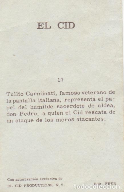 Coleccionismo cromos antiguos: cromo n&ordm; 17 el cid ediciones fher - Foto 2