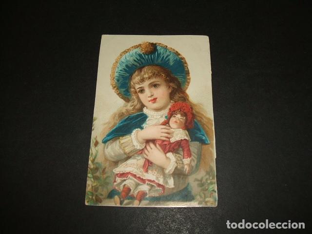 Coleccionismo cromos antiguos: CROMO SIGLO XIX NI&Ntilde;A CON MU&Ntilde;ECA - Foto 1