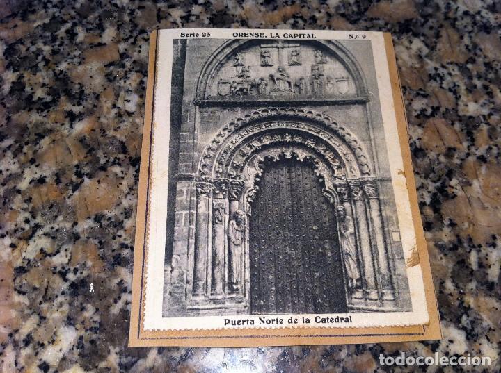 Collectable Antique Stickers: CROMO BELLEZAS DE GALICIA (ORENSE SERIE 23, N&ordm; 9) CATEDRAL PUERTA NORTE (PEGADO AL CART&Oacute;N ORIGINAL)