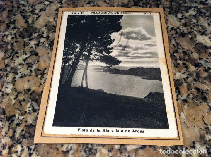 Sammeln alte Sammelbilder: CROMO BELLEZAS DE GALICIA (VILLAGARC&Iacute;A SERIE 41, N&ordm; 1) VISTA R&Iacute;A... (PEGADO AL CART&Oacute;N ORIGINAL)