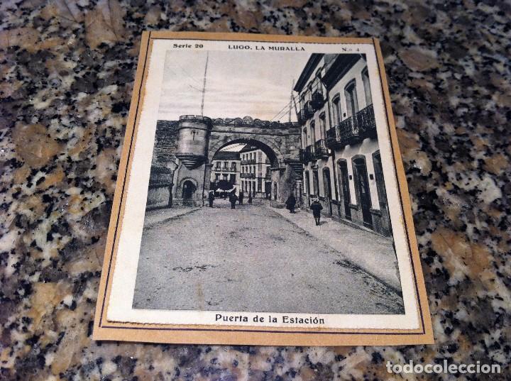 Collectable Antique Stickers: CROMO BELLEZAS DE GALICIA (LUGO, MURALLA SERIE 20, N&ordm; 4) PUERTA ESTACI&Oacute;N (PEGADO AL CART&Oacute;N ORIGINAL)