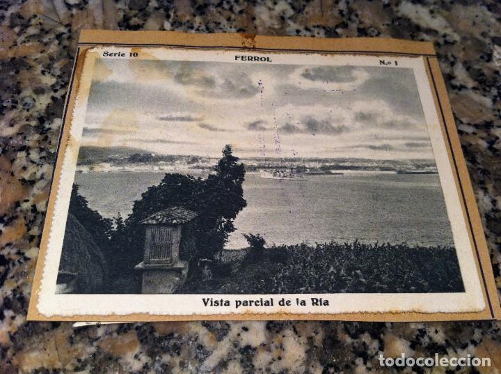Collectable Antique Stickers: CROMO BELLEZAS DE GALICIA (FERROL, SERIE 10, N&ordm; 1) VISTA PARCIAL R&Iacute;A (PEGADO AL CART&Oacute;N ORIGINAL)