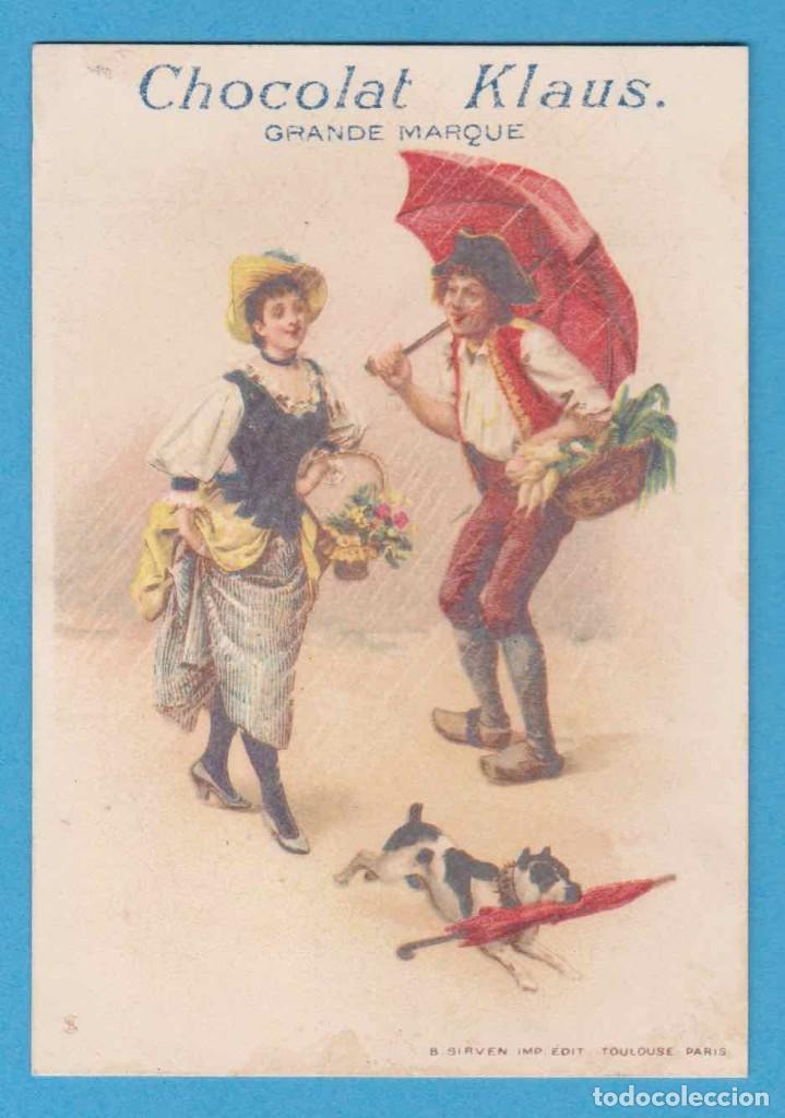 Coleccionismo cromos antiguos: PAREJA BAJO LA LLUVIA . CHOCOLAT KLAUS. GRANDE MARQUE. LE LOCLE, SUIZA. MORTEAU, FRANCIA