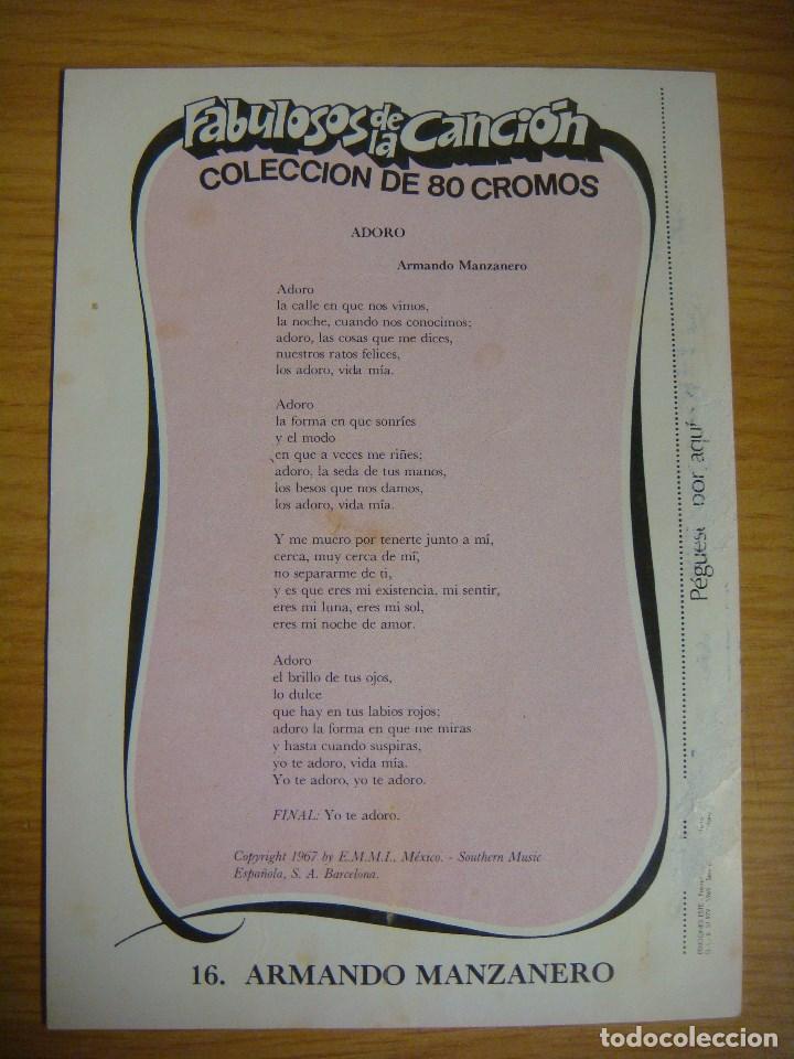 Cromo De Fabulosos De La Cancion Nº 16 Armando Buy Old Stickers