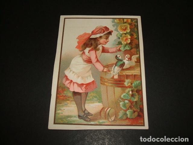 Coleccionismo cromos antiguos: NI&Ntilde;A CON PAJAROS CROMO SIGLO XIX