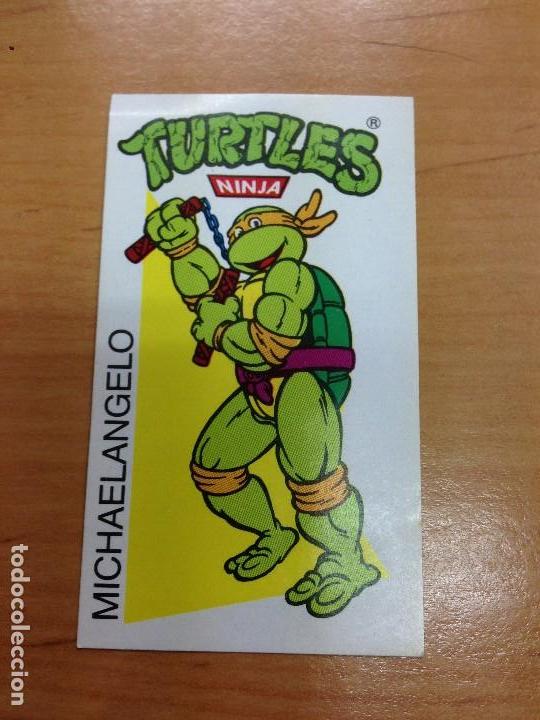 Coleccionismo Cromos antiguos: CROMO ADHESIVO TURTLES NINJA MICHAELANGELO  CON TRASERA NO PANRICO NO CROPAN NO BIMBO