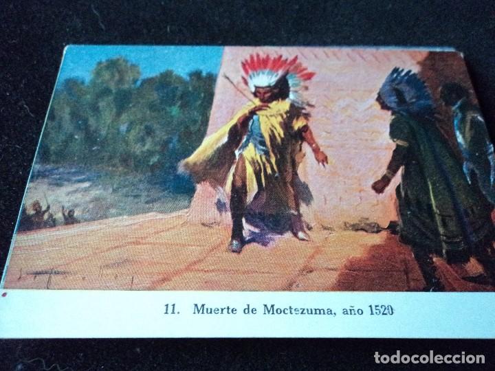 Collectionnisme Cartes &agrave; collectionner anciennes: MUERTE DE MOCTEZUMA. CROMO 11. PUBLICIDAD JARABE Y VINO DESCHIENS SELLO DE COLEGIO SANROMA