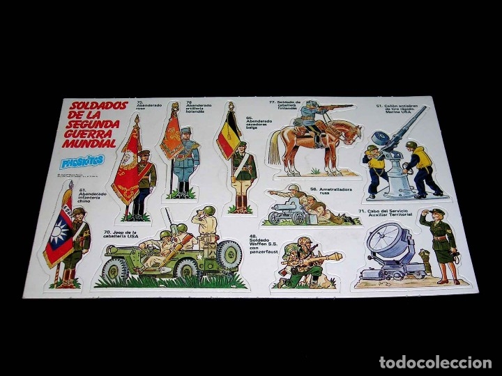 Coleccionismo Cromos antiguos: L&aacute;mina completa cromos Soldados de la Segunda Guerra Mundial, premium Phoskitos, original 1982.
