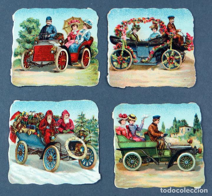 Collectable Antique Stickers: 4 cromos ingleses troquelados autom&oacute;vil PP S XX