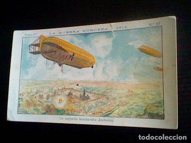 Coleccionismo Cromos antiguos: militaria Gran Guerra Europea 1914 promocional chocolate Amatller n&ordm; 27 ZEPPELING BOMBARDEA AMBERES