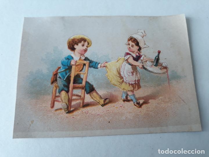 Coleccionismo cromos antiguos: Cromo siglo XIX escena en taberna - Foto 1