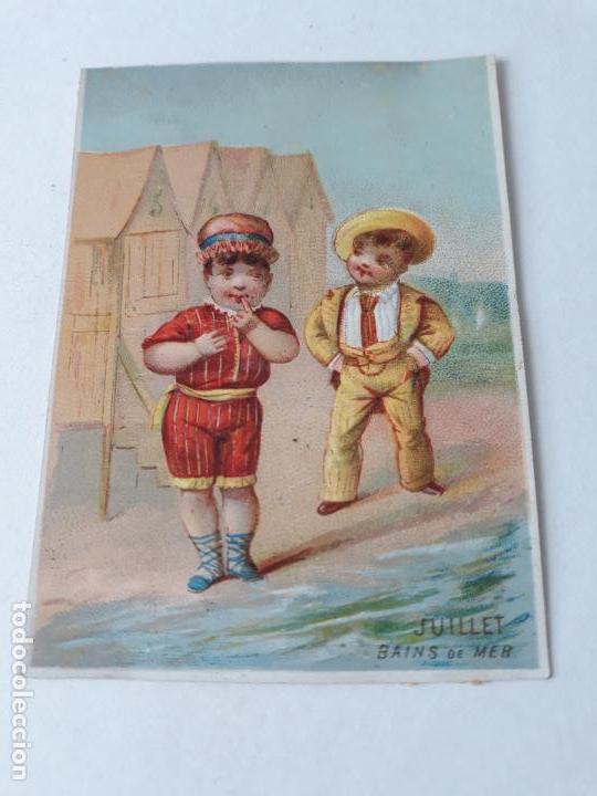 Sammeln alte Sammelbilder: Cromo siglo XIX la playa ba&ntilde;os de mar
