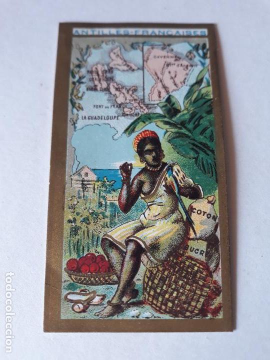 Colecionismo Cromos antigos: Antillas francesas tipo y mapa cromo siglo XIX