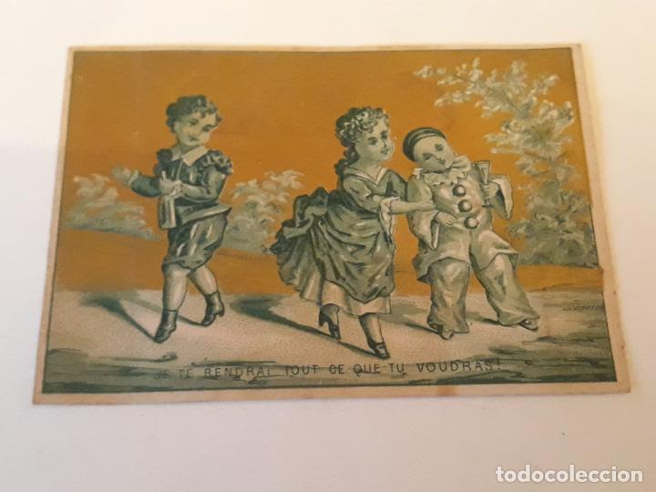 Colecionismo Cromos antigos: Ni&ntilde;os y arlequin cromo siglo XIX