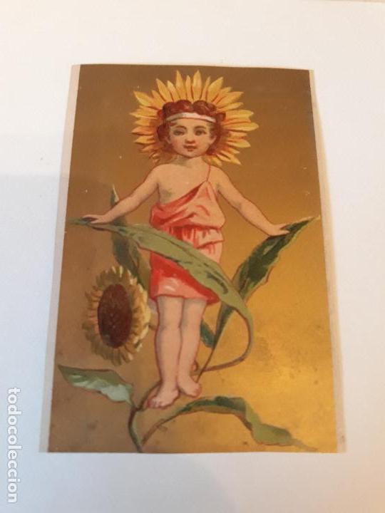 Sammeln alte Sammelbilder: Ni&ntilde;o con flor cromo siglo XIX