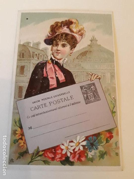Colecionismo Cromos antigos: FRANCIA TIPO DE MUJER Y POSTAL CROMO SIGLO XIX