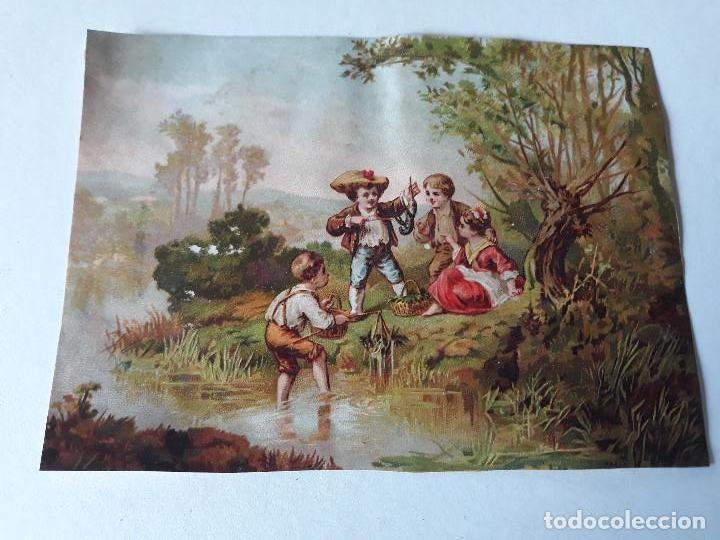 Sammeln alte Sammelbilder: NI&Ntilde;OS EN LA ORILLA DEL RIO CROMO SIGLO XIX