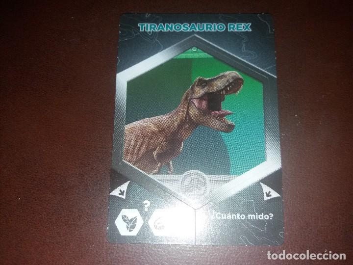 Coleccionismo Cromos antiguos: cromocarta N&deg; 60 dinosaurio de JURASSIC WORLD carta pegatina supermercado D&Iacute;A TIRANOSAURIO REX