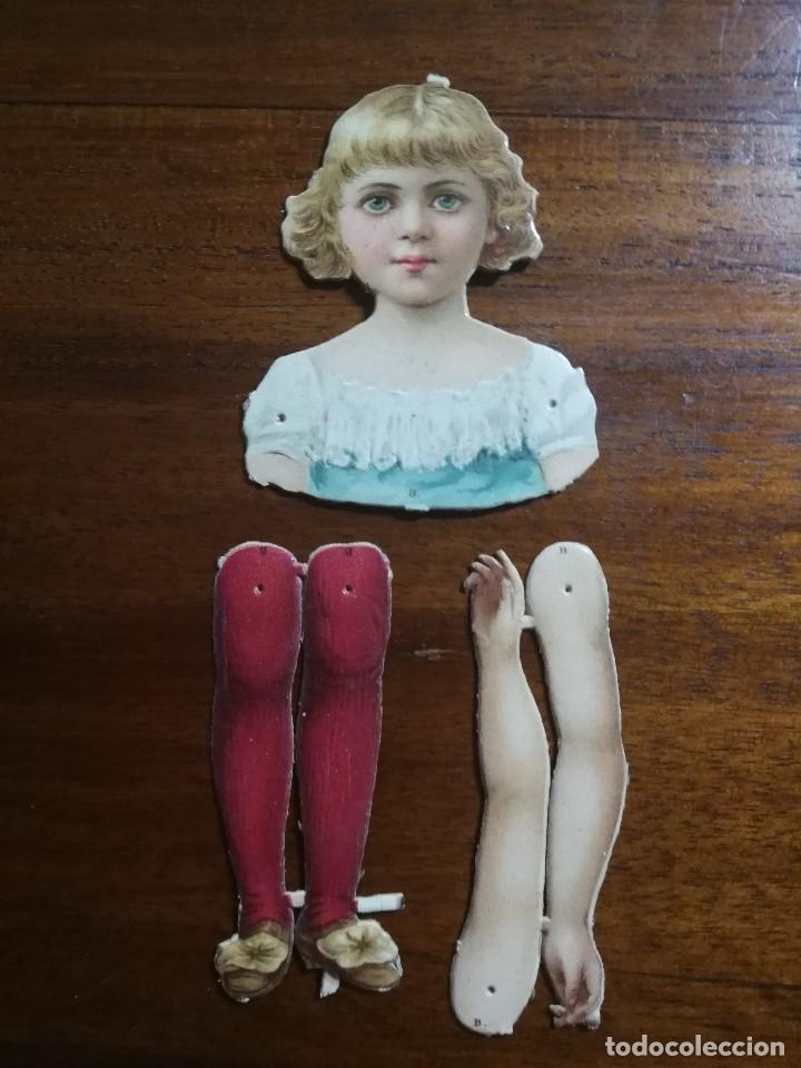 Colecionismo Cromos antigos: Cromo de MU&Ntilde;ECA para vestir (B) - Juego de hace 100 a&ntilde;os - Cabeza y busto + piernas + brazos