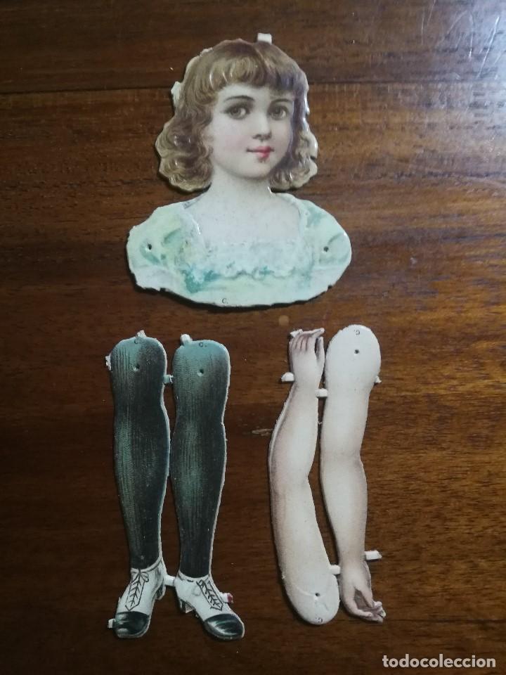 Collezionismo Figurine antiche: Cromo de MU&Ntilde;ECA para vestir (C) - Juego de hace 100 a&ntilde;os - Cabeza y busto + piernas + brazos