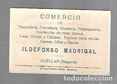 Coleccionismo Cromos antiguos: CROMO MODERNISTA. COMERCIO DE ILDELFONSO MADRIGAL. CUELLAR, SEGOVIA. 8.5 X 5.5CM. VER DORSO - Foto 2 - 139057558