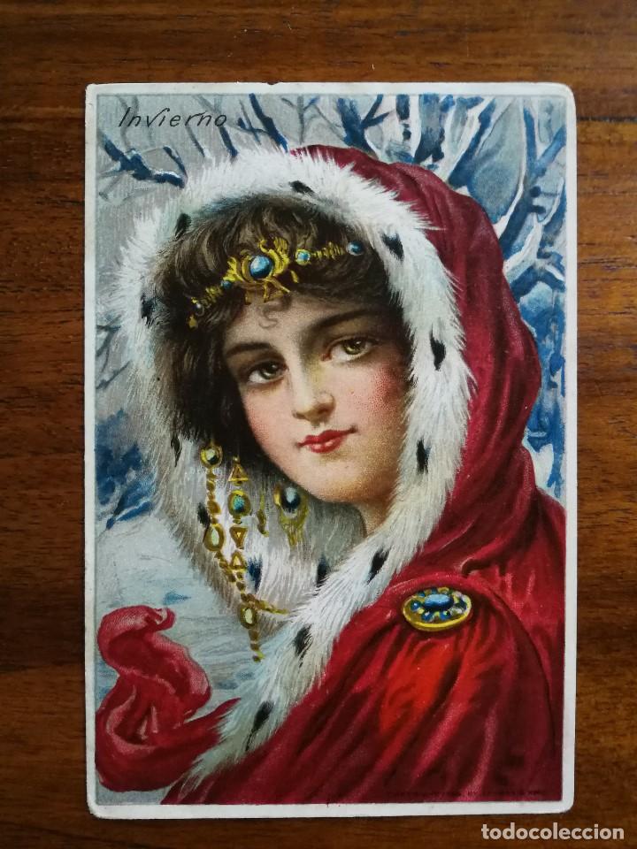 Coleccionismo cromos antiguos: PRECIOSO CROMO DE LA COLECCION LAS CUATRO ESTACIONES - INVIERNO - MODERNISTA - JABON SAPOSANA