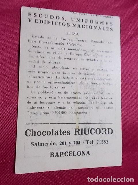 Coleccionismo cromos antiguos: ESCUDOS UNIFORMES Y EDIFICIOS NACIONALES. SUIZA. CHOCOLATES RIUCORD - Foto 2