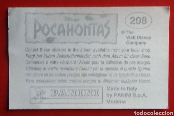 Coleccionismo cromos antiguos: Cromo Pocahontas panini 208 - Foto 2
