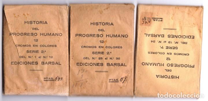 Coleccionismo cromos antiguos: 3 SOBRES HISTORIA DEL PROGRESO HUMANO ED. BARSAL. VER DESCRIPCI&Oacute;N. - Foto 1