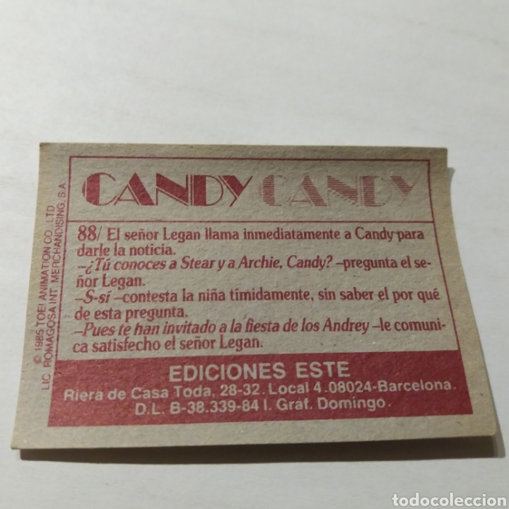Coleccionismo cromos antiguos: Cromo CANDY CANDY - Ediciones Este a&ntilde;o 1985 - n&uacute;m 88 - Foto 2