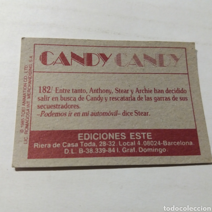Coleccionismo cromos antiguos: Cromo CANDY CANDY - Ediciones Este a&ntilde;o 1985 - n&uacute;m 182 - Foto 2