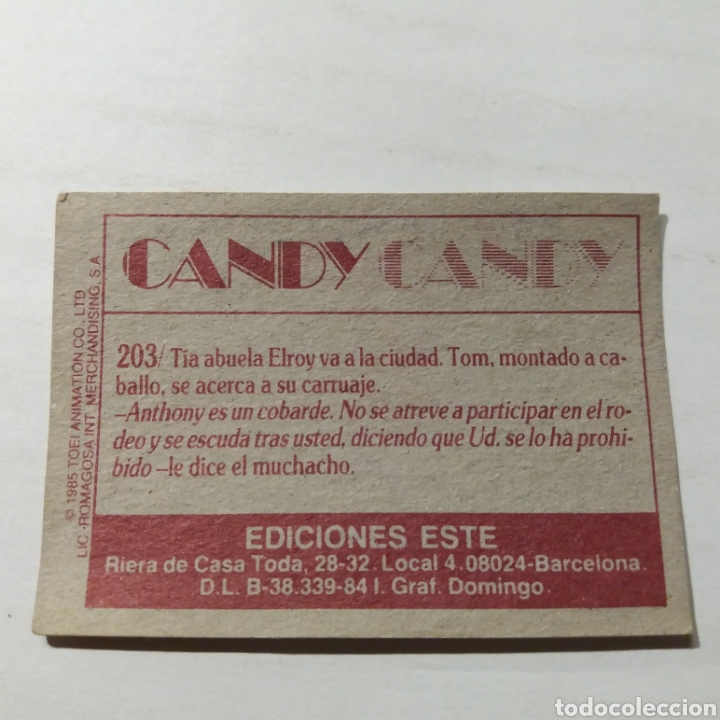 Coleccionismo cromos antiguos: Cromo CANDY CANDY - Ediciones Este a&ntilde;o 1985 - n&uacute;m 203 - Foto 2