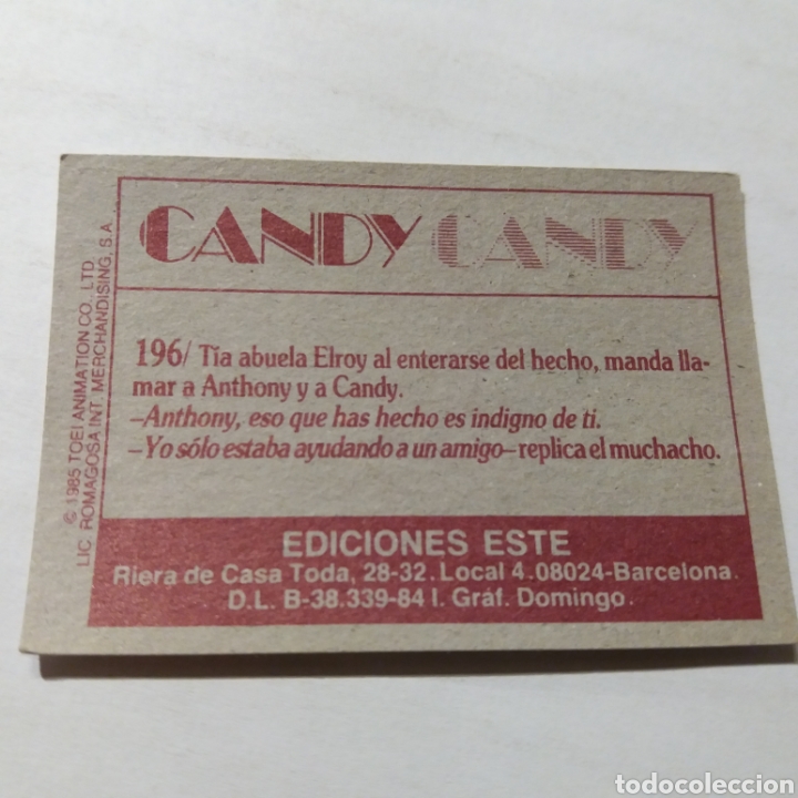 Coleccionismo cromos antiguos: Cromo CANDY CANDY - Ediciones Este a&ntilde;o 1985 - n&uacute;m 196 - Foto 2