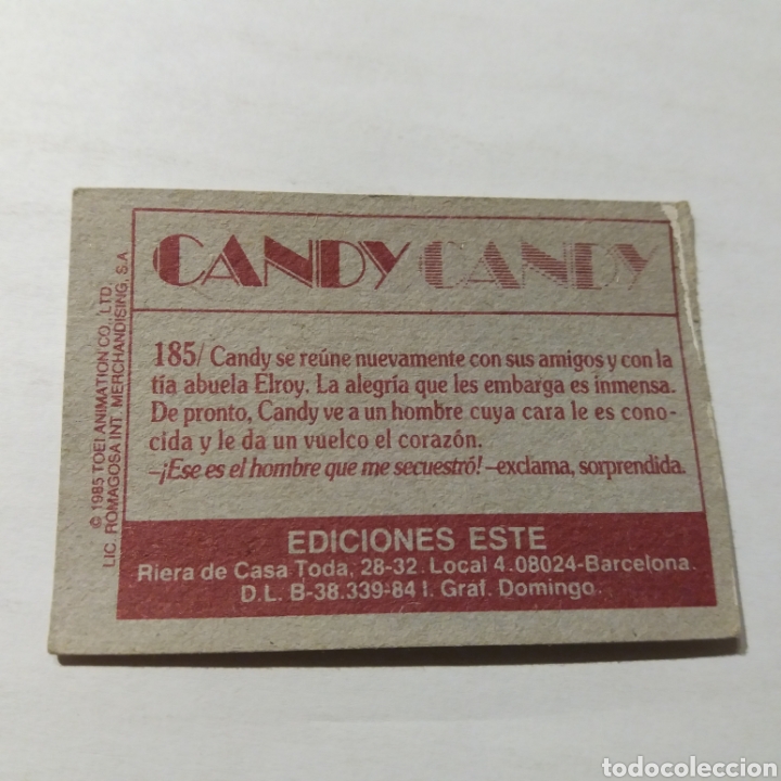 Coleccionismo cromos antiguos: Cromo CANDY CANDY - Ediciones Este a&ntilde;o 1985 - n&uacute;m 185 - Foto 2
