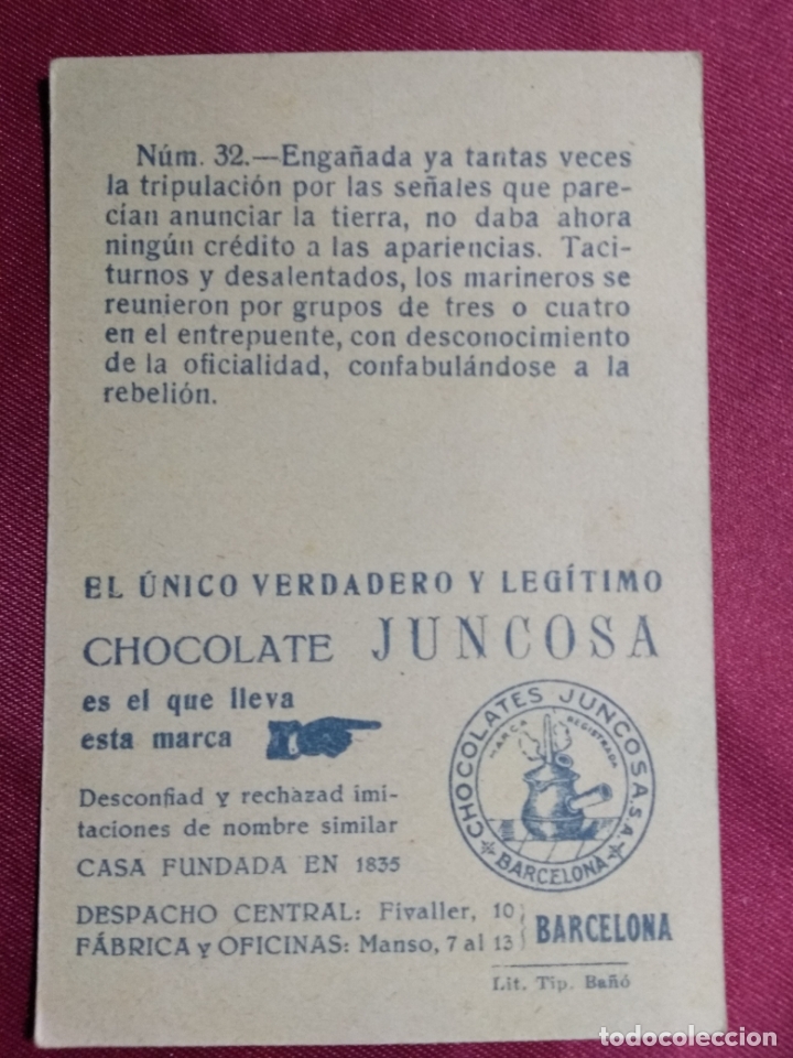 Coleccionismo cromos antiguos: CRISTOBAL COLON. CROMO N&ordm; 32. CHOCOLATE JUNCOSA - Foto 2