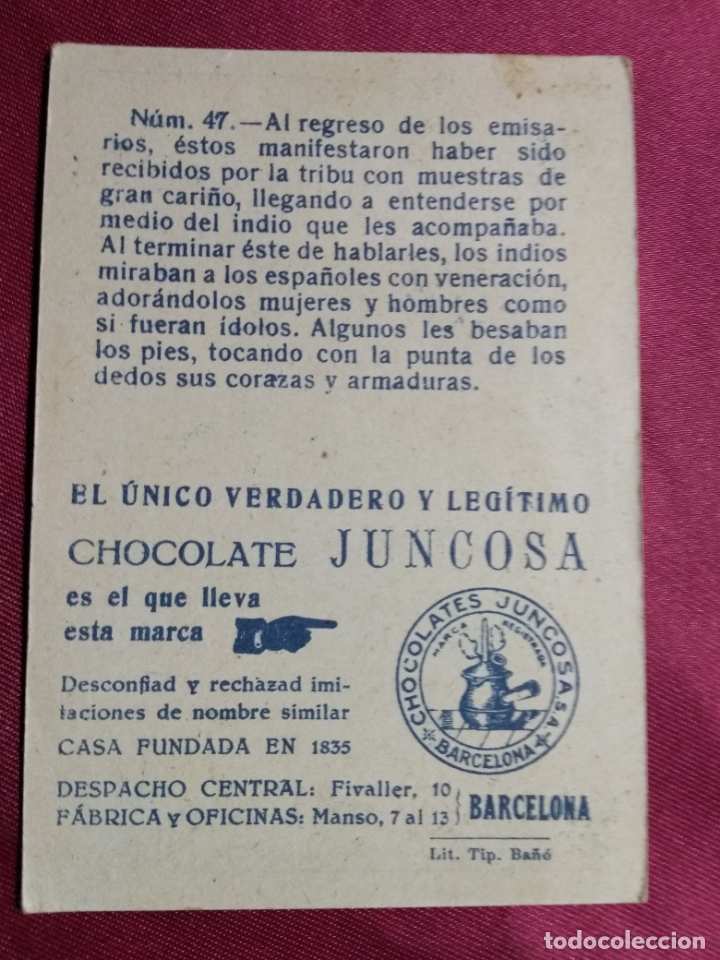 Coleccionismo cromos antiguos: CRISTOBAL COLON. CROMO N&ordm; 47. CHOCOLATE JUNCOSA - Foto 2
