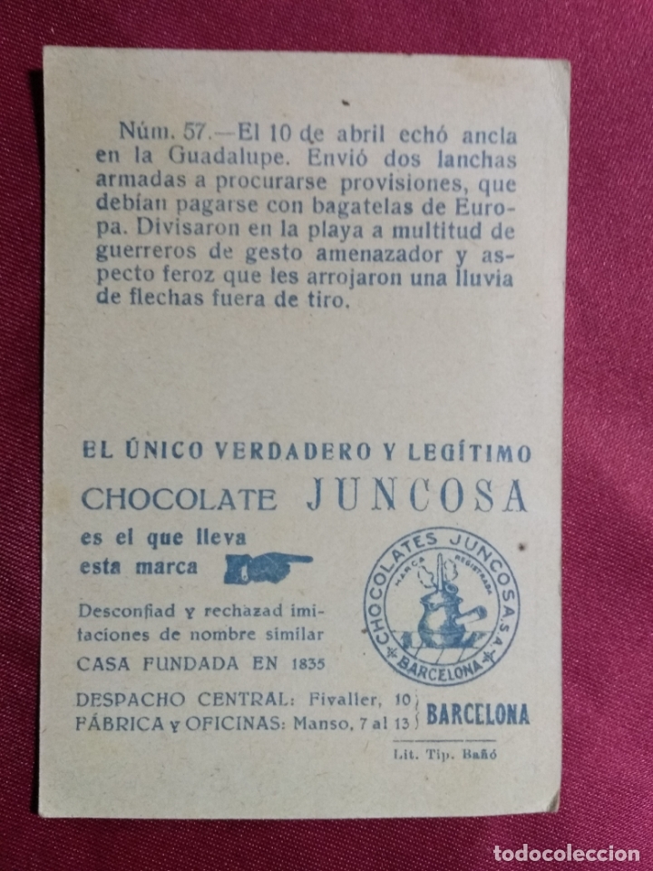 Coleccionismo cromos antiguos: CRISTOBAL COLON. CROMO N&ordm; 57. CHOCOLATE JUNCOSA - Foto 2