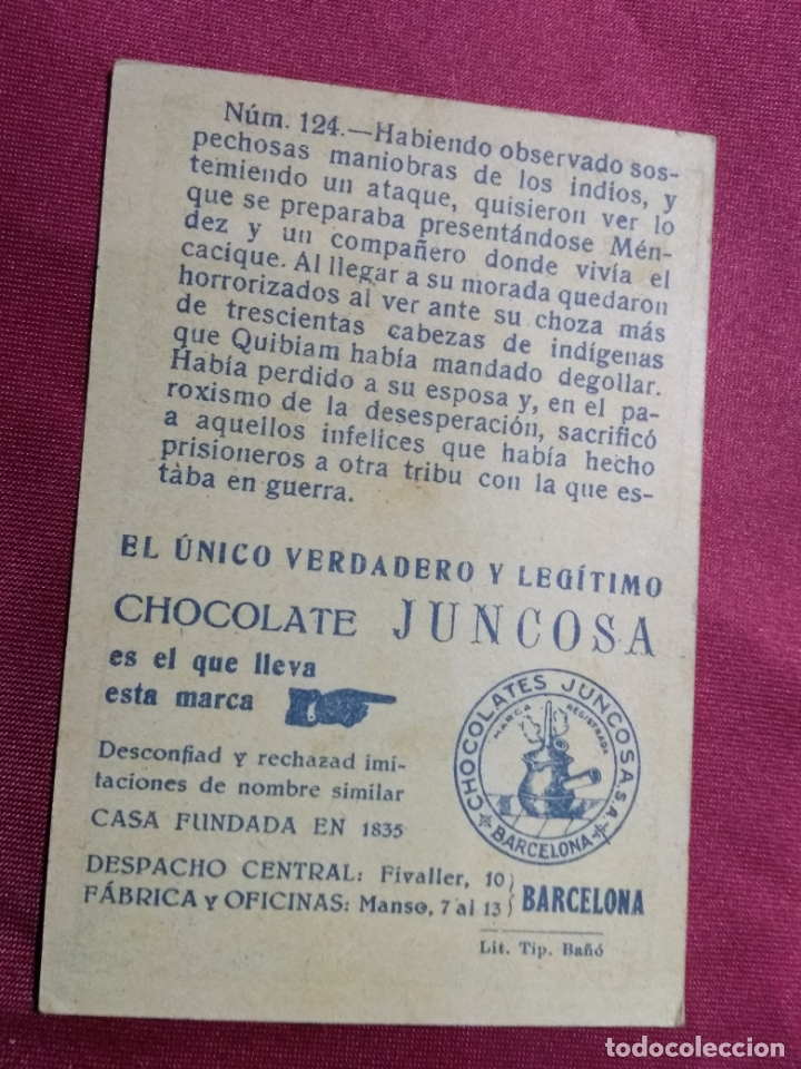Coleccionismo cromos antiguos: CRISTOBAL COLON. CROMO N&ordm; 124. CHOCOLATE JUNCOSA. - Foto 2
