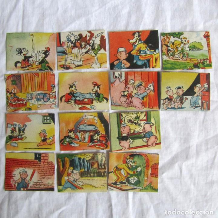 Collectionnisme Cartes &agrave; collectionner anciennes: 14 cromos de los Tres Cerditos de Disney