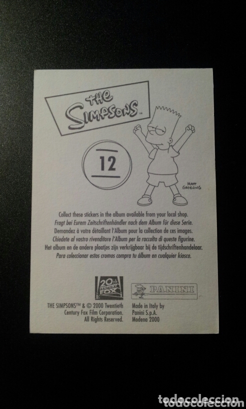 Coleccionismo cromos antiguos: CROMO - N&deg; 012 - THE SIMPSONS - PANINI - A&Ntilde;O 2000 - Foto 2